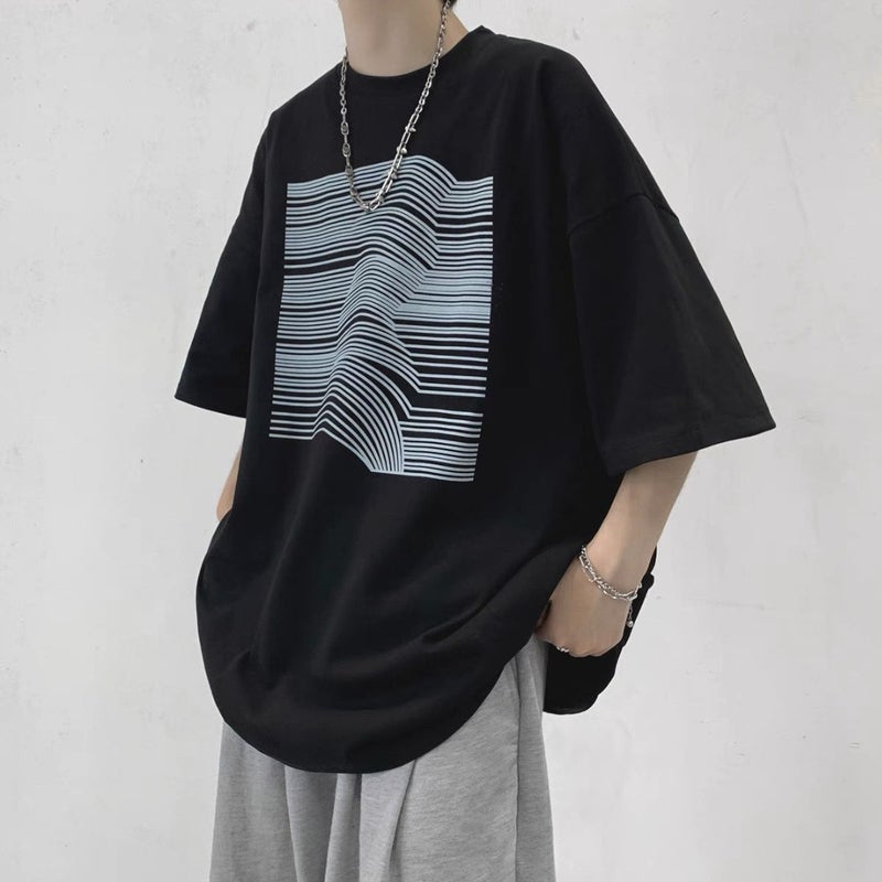 Heavy Short Sleeve T-Shirt Men'S Summer Fashion Brand Graffiti Printed Half Sleeve Ins Trendy Hong Kong Style Casual Loose Round Neck T-Shirt - Image 1