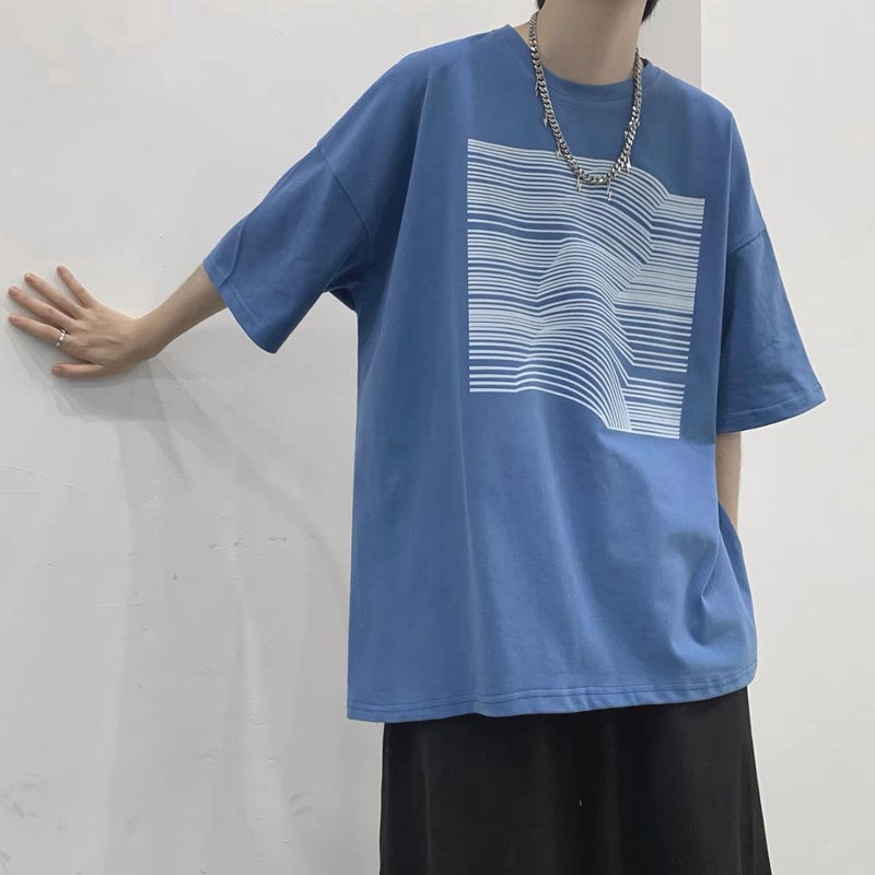 Heavy Short Sleeve T-Shirt Men'S Summer Fashion Brand Graffiti Printed Half Sleeve Ins Trendy Hong Kong Style Casual Loose Round Neck T-Shirt - Image 5