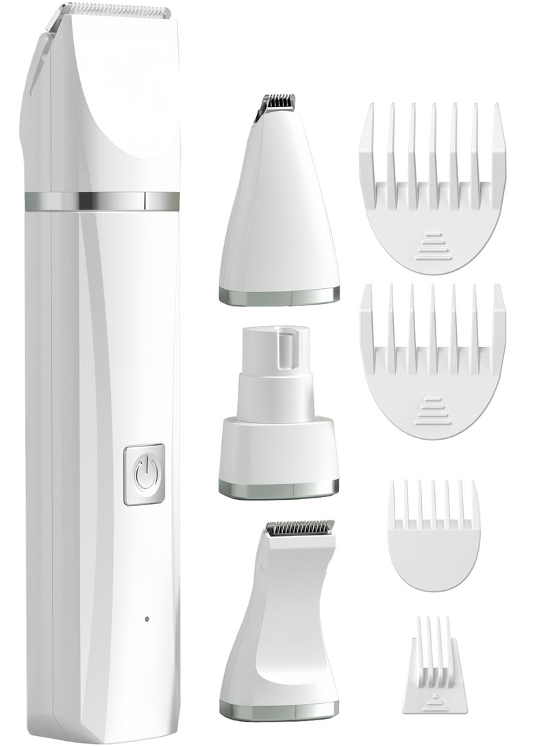 Generic Pet hair trimmer, suitable for cats, dogs, silent, 4 blade heads, 4 limit combs, full body hair / nail polish / paw hair / local hair, safe, long-lasting, White - Image 1