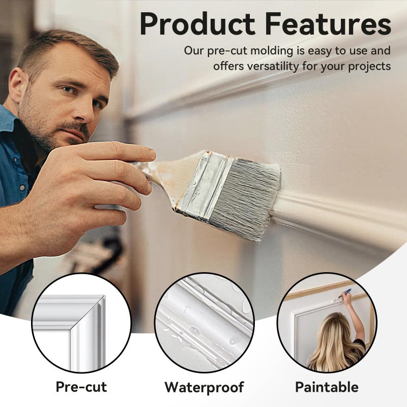 U-pick Upick Wall Molding Kit, Pre-Cut Peel and Stick Paintable Wainscoting Panels, Decorative Trim for Accent Walls (16"x24", 3-Frame Set) - Image 3