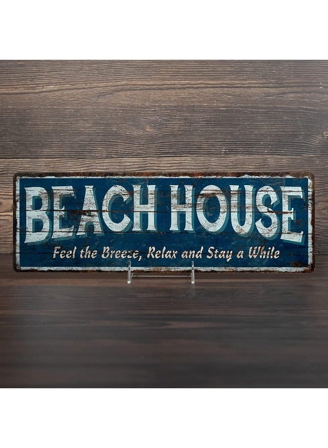Chico Creek Signs Beach House Sign, Custom Names Blue Rustic Vintage Coastal Tin Wall Art with Starfish & Seashell Design, Beachy Home Decoration Plaque Gift, High Gloss Metal (6 x 18 in) - Image 4