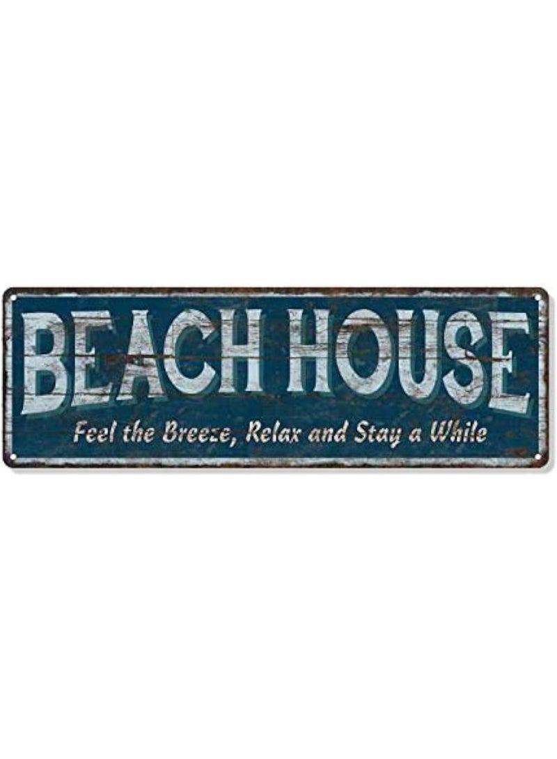 Chico Creek Signs Beach House Sign, Custom Names Blue Rustic Vintage Coastal Tin Wall Art with Starfish & Seashell Design, Beachy Home Decoration Plaque Gift, High Gloss Metal (6 x 18 in) - Image 3