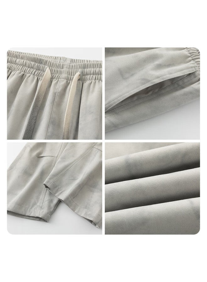 Warrior Casual Pants Men American Dirty Pants Summer Loose Breathable Tie-dye Pants Men Retro Curved Knife Pants White Gray L