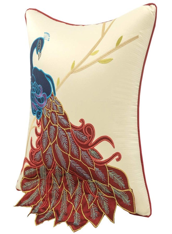 vctops Elegant Embroidered Peacock Decorative Throw Pillow Case Silky Satin Cushion Cover Red1 18"X18" - Image 2