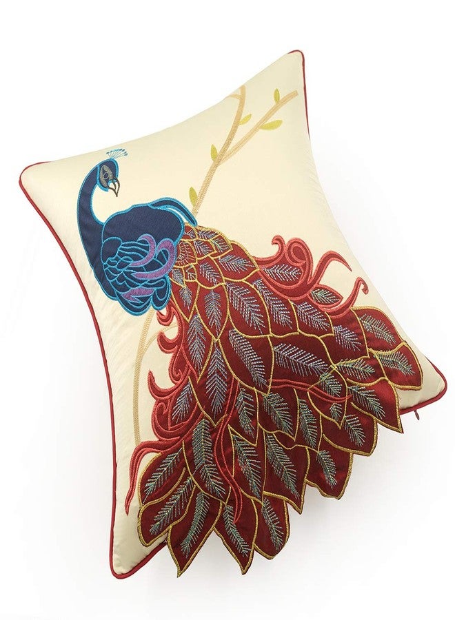 vctops Elegant Embroidered Peacock Decorative Throw Pillow Case Silky Satin Cushion Cover Red1 18"X18" - Image 3