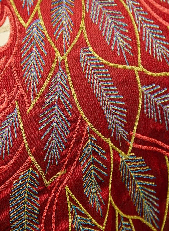 vctops Elegant Embroidered Peacock Decorative Throw Pillow Case Silky Satin Cushion Cover Red1 18"X18" - Image 5
