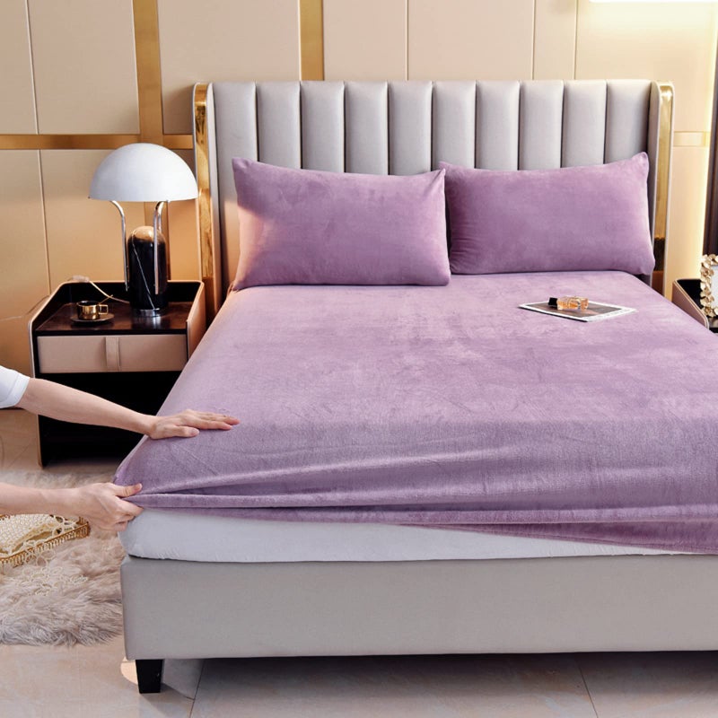 Velvet Fitted Sheet Twin SizeFleece Plush Bed Sheet Mattress Protector Cover with 15 Deep Pocket Warm Fuzzy Bottom Sheet Not Include PillowcasesLavender