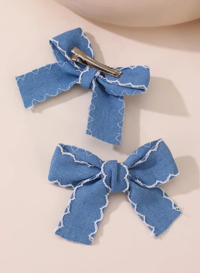 تايك تو 2pcs color block bow Hair clip Set
