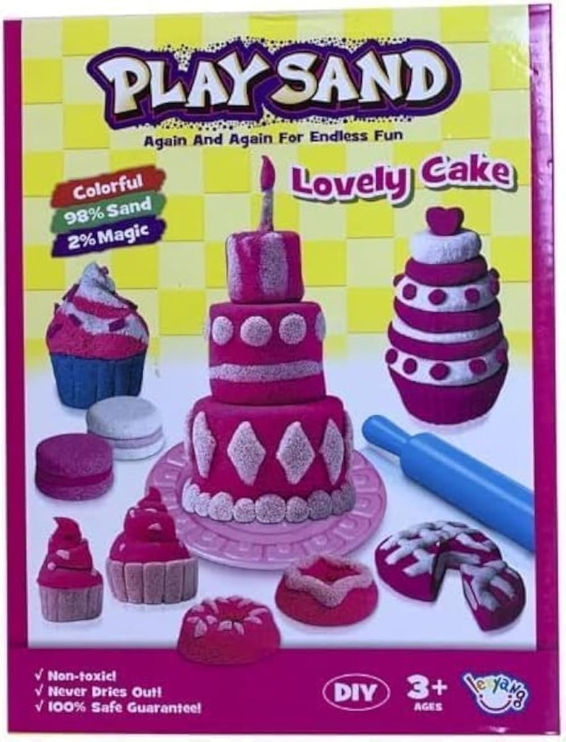 Play Sand Lovely Cake Set, DIY Magic Sand Kit with Cake Moulds and Tools, Ages 3+