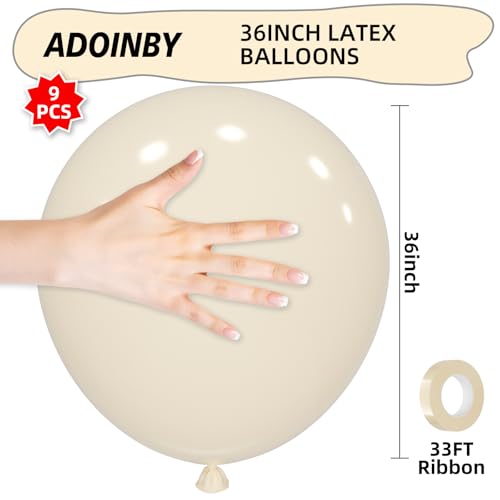 ADOINBY 36 Inch White Sand Balloons 9Pcs Giant White Sand Balloons Jumbo Large Thick Big Cream Latex Balloons for Birthday Baby Shower Wedding Anniversary Gender Reveal Photo Shoot Party Decorations - Image 5