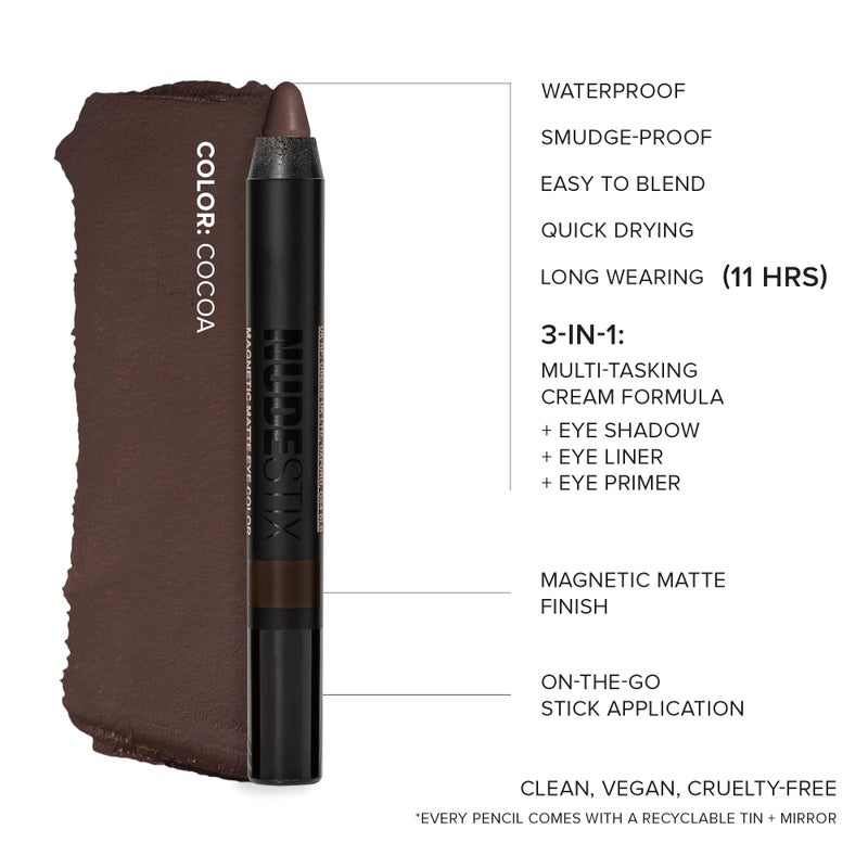 Nudestix Magnetic Matte Eye Color â€“ 3-in-1 Long-Wear Cream Eyeshadow Pencil, Eyeliner & Primer | Waterproof, Budge-Proof Matte Finish | Vegan & Cruelty-Free Eye Makeup, Shade: Cocoa - Image 3