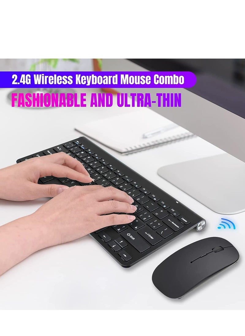 Generic - 2.4Ghz Wireless Keyboard Mouse Combo Ultra Thin Portable Keyboard with USB Receiver Compatible with Computer - Image 1