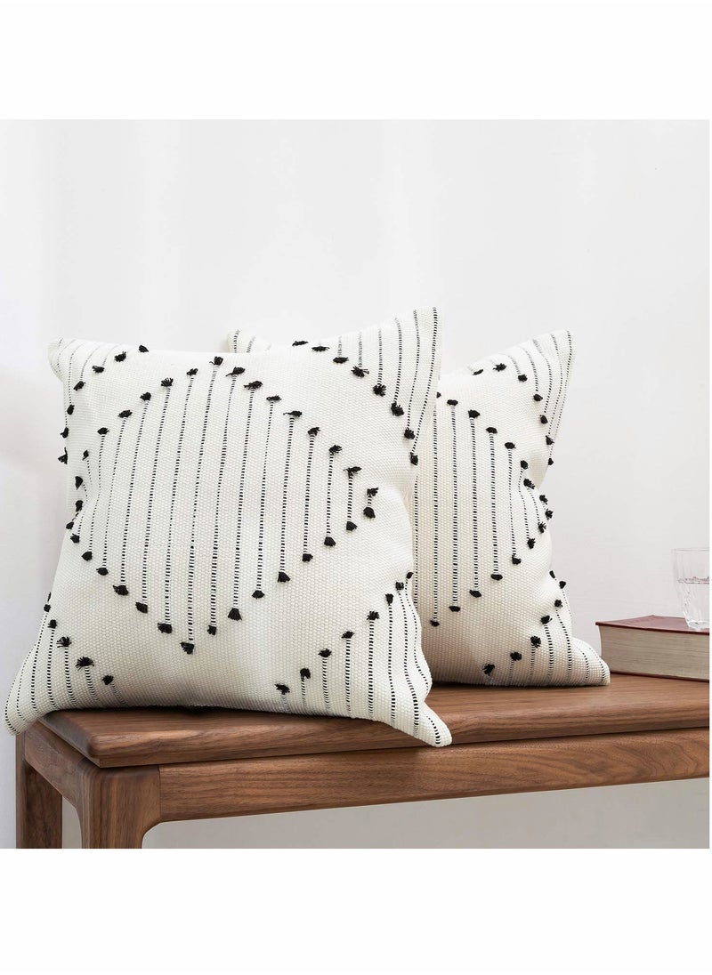 SYOSI Boho Throw Pillow Covers, 2 Pcs Black and Cream White, Set of 2 Modern Farmhouse Accent Home Decor, Neutral Woven Decorative Pillow Covers for Couch/Bed  18 x 18 Inches,  - Image 1