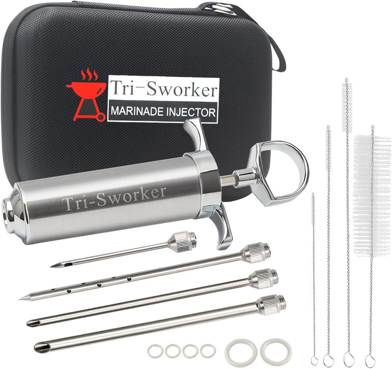 Tri-Sworker Meat Injectors for Smoking with Case and 4 Flavor Food Injector Syringe Needles, Injector Marinades for Meat, Turkey, Brisket; 2-oz; Including Paper and E-Book (PDF) User Manual - Image 1