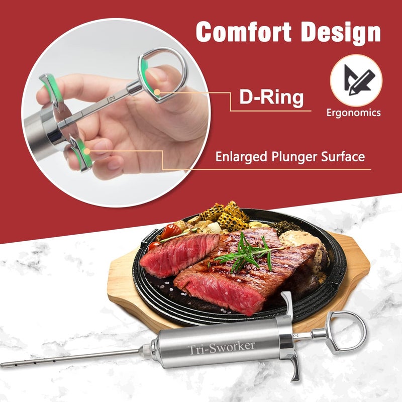 Tri-Sworker Meat Injectors for Smoking with Case and 4 Flavor Food Injector Syringe Needles, Injector Marinades for Meat, Turkey, Brisket; 2-oz; Including Paper and E-Book (PDF) User Manual - Image 2