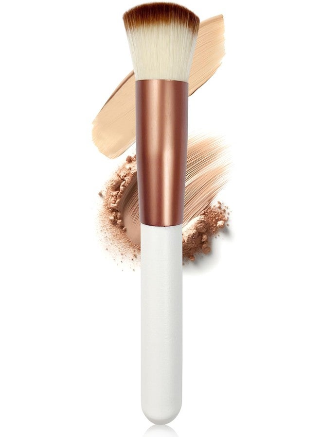 Zoolinn Rose Golden/White Professional Foundation Brush – Flat Top Makeup Brush for Liquid, Mineral Powder & Buffing, Flawless Blending & Stippling - Image 1