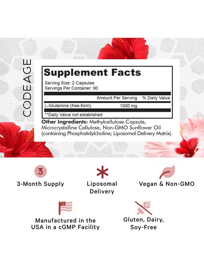 Codeage Codeage Liposomal L-Glutamine Capsule Supplement - 1,000 mg L-Glutamine per Serving - 3-Month Supply - Liposomal Delivery, Vegan Pills, Non-GMO, Gluten-Free Amino Acid - 180 Capsules  - Image 2