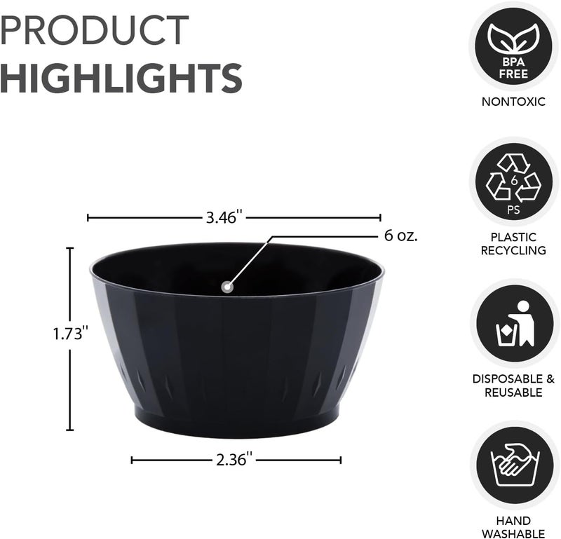 Party Essentials DeluxeElegance Quality Plastic 6Ounce FruitNutDessert Bowls Black 20 Count - Image 2