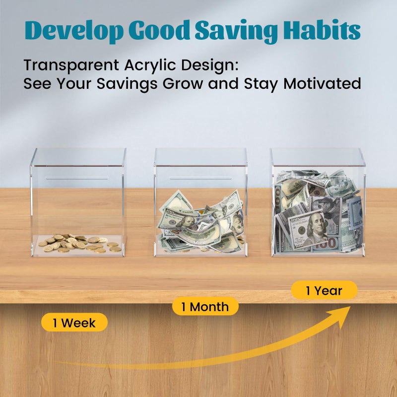 Imeepa Clear Piggy Bank for Adults & Kids - Acrylic Money Savings Box for Cash & Coin, Must Break to Open, Unopenable Piggy Bank for Boys Girls(Clear, 4.72'') - Image 5