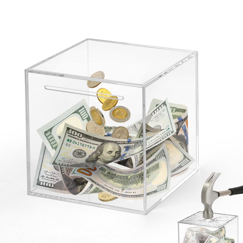 Imeepa Clear Piggy Bank for Adults & Kids - Acrylic Money Savings Box for Cash & Coin, Must Break to Open, Unopenable Piggy Bank for Boys Girls(Clear, 4.72'') - Image 1