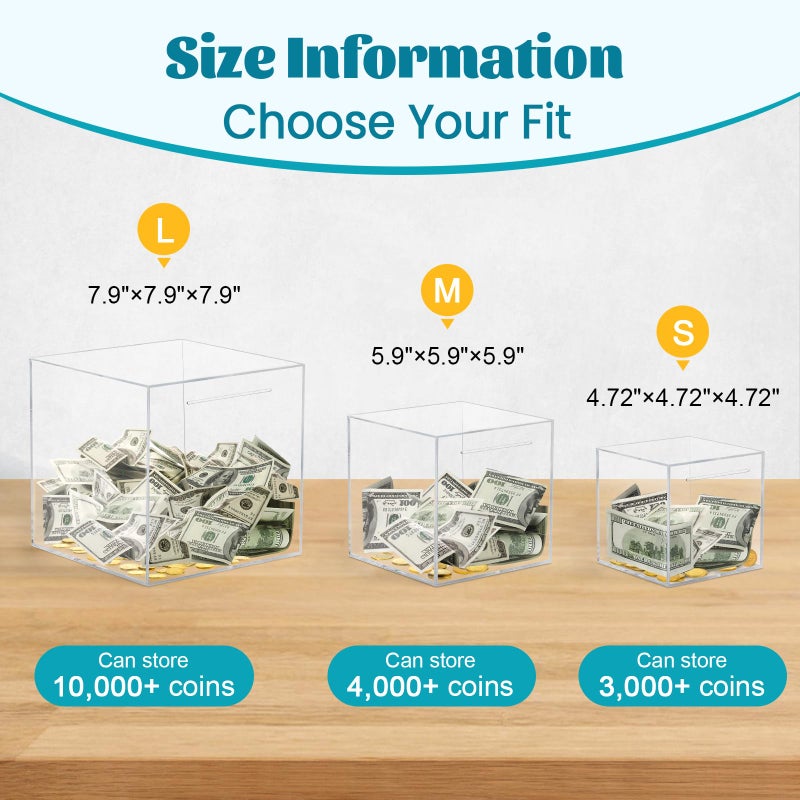 Imeepa Clear Piggy Bank for Adults & Kids - Acrylic Money Savings Box for Cash & Coin, Must Break to Open, Unopenable Piggy Bank for Boys Girls(Clear, 4.72'') - Image 2
