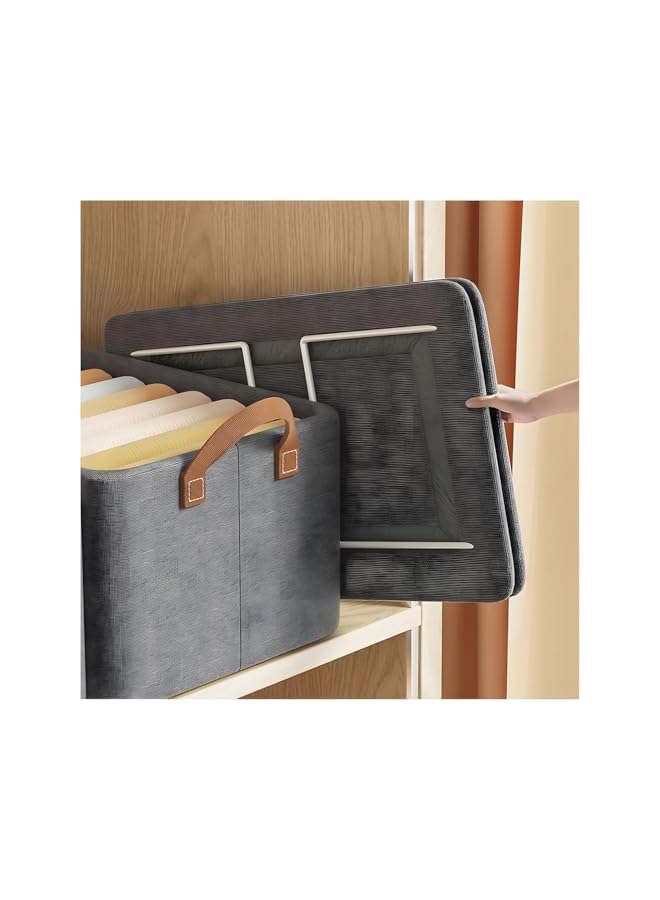 Green Tiger Wardrobe Clothes Organizer, Grey Fabric Storage Bins with Metal Frame, Extra Large Closet Organizer for Wardrobe Storage, Foldable Clothes Baskets for Bedroom Dorm Closet Organization - Image 2