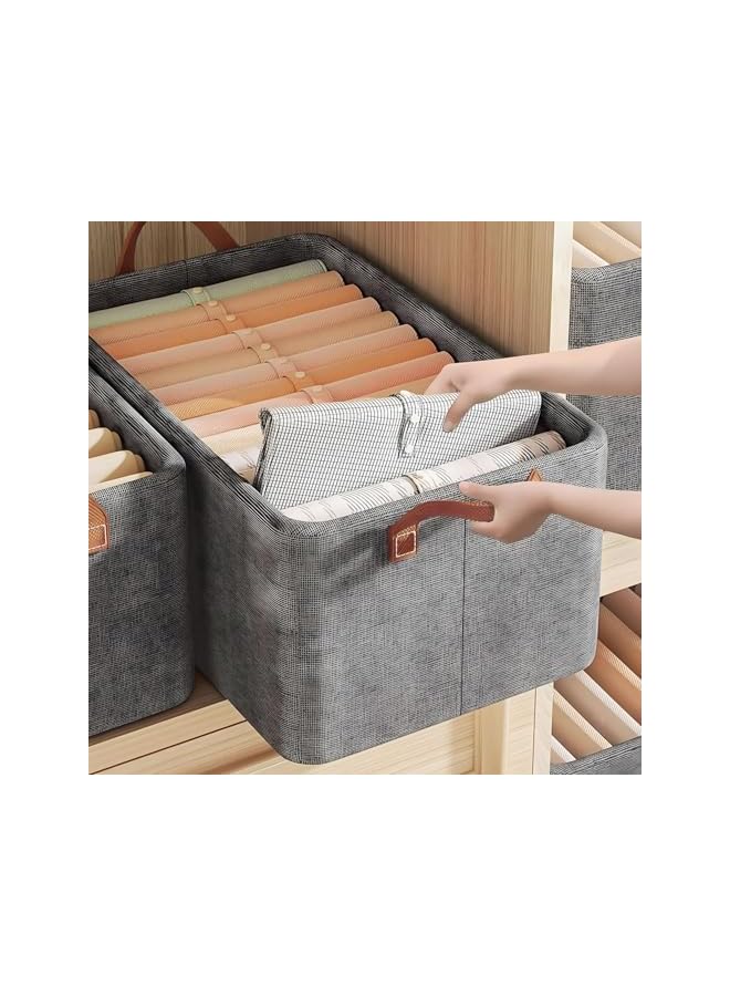 Green Tiger Wardrobe Clothes Organizer, Grey Fabric Storage Bins with Metal Frame, Extra Large Closet Organizer for Wardrobe Storage, Foldable Clothes Baskets for Bedroom Dorm Closet Organization - Image 3