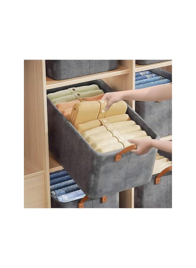 Green Tiger Wardrobe Clothes Organizer, Grey Fabric Storage Bins with Metal Frame, Extra Large Closet Organizer for Wardrobe Storage, Foldable Clothes Baskets for Bedroom Dorm Closet Organization - Image 5