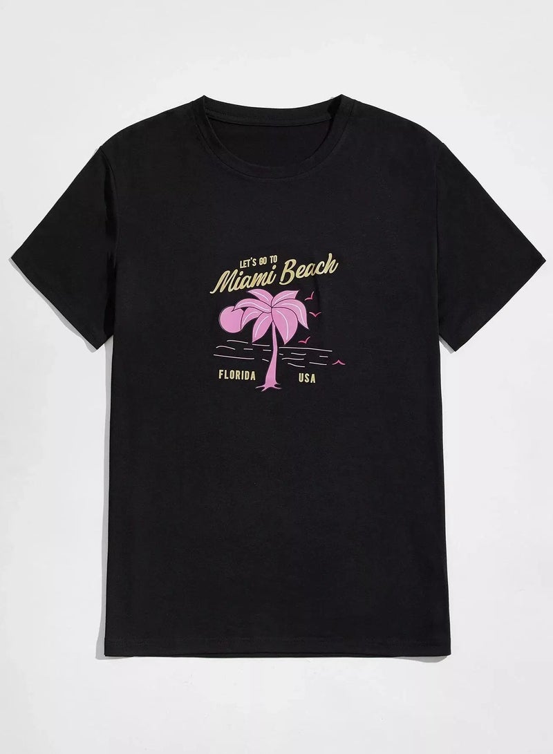 Men Tropical And Slogan Graphic Pajama Top - Image 1