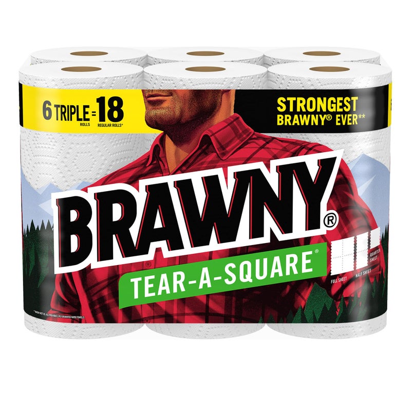 Brawny TearASquare Paper Towels 6 Triple Rolls 18 Regular Rolls