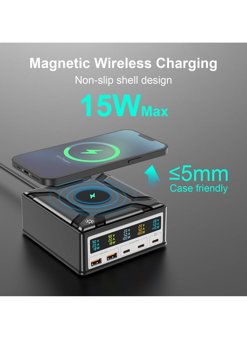 260W USB C GaN Charger - 140W 5-Port PD3.1 Charging Station for Samsung, MacBook, iPad, iPhone - Portable and High-Powered USB C Laptop Charger for Travel