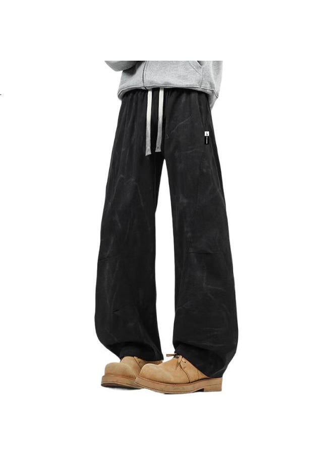 Pull Back Warrior Casual Pants Men's Spring Curved Knife Loose Workwear Pants Trendy Dirty Pants All-match Men's Black L - Image 3