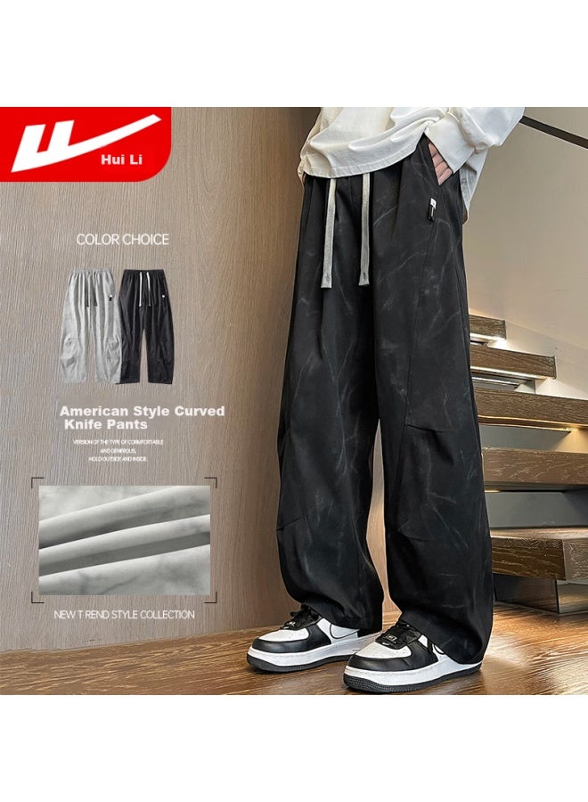 Pull Back Warrior Casual Pants Men's Spring Curved Knife Loose Workwear Pants Trendy Dirty Pants All-match Men's Black L - Image 1