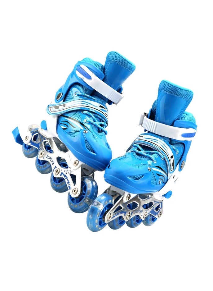 Kids Inline Skates with Light Up Wheels High Elasticity Unisex Boys Girls Teens Youth Blue Medium (35-38) cm  - Image 1
