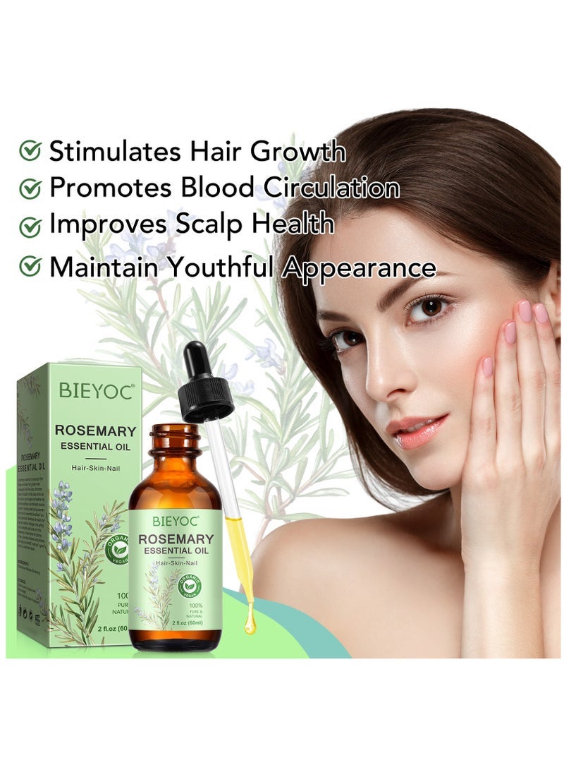 Bieyoc 60ml Rosemary Essential Oil for Hair Growth Pure Organic Rosemary Oil for Dry Damaged Hair and Growth Hair Scalp Oil Pure and Natural Premium Quality Oil Hair Loss Treatment Oil for Men and Women - Image 2