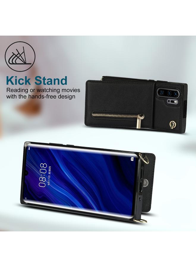 erorex Case For Huawei P30 Pro Cross-body Zipper Square TPU+PU Back Cover Case with Holder & Card Slots & Wallet & Strap - Image 3