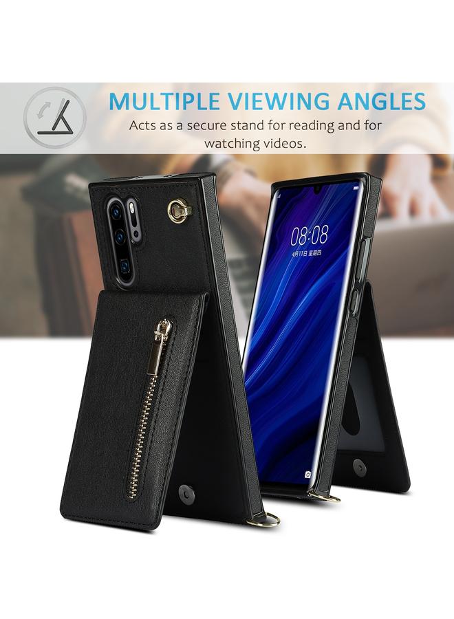 erorex Case For Huawei P30 Pro Cross-body Zipper Square TPU+PU Back Cover Case with Holder & Card Slots & Wallet & Strap - Image 4