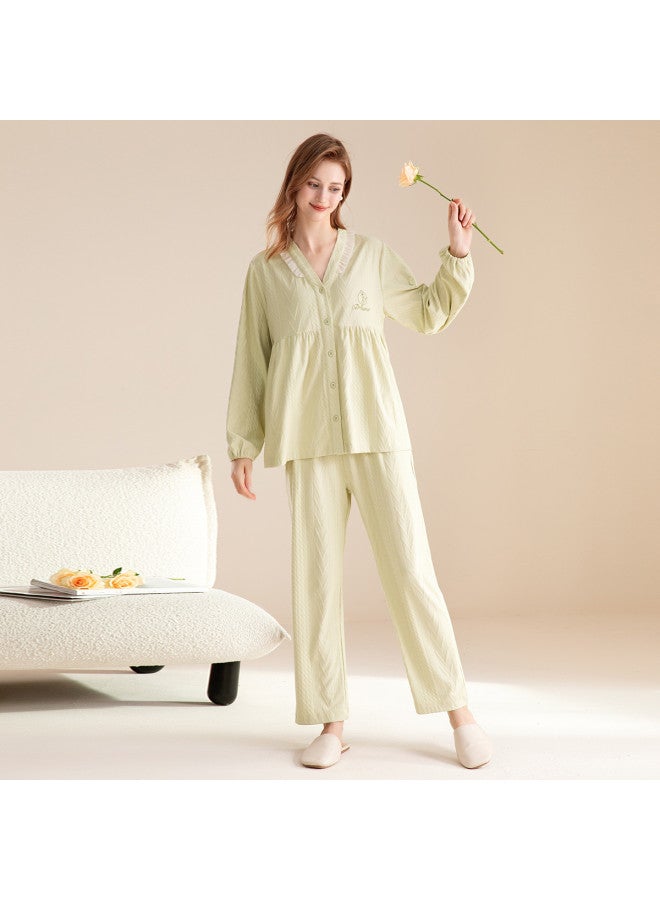 Fenton v-neck Embroidered Women's Loungewear Set - Elegant Homewear - Image 5