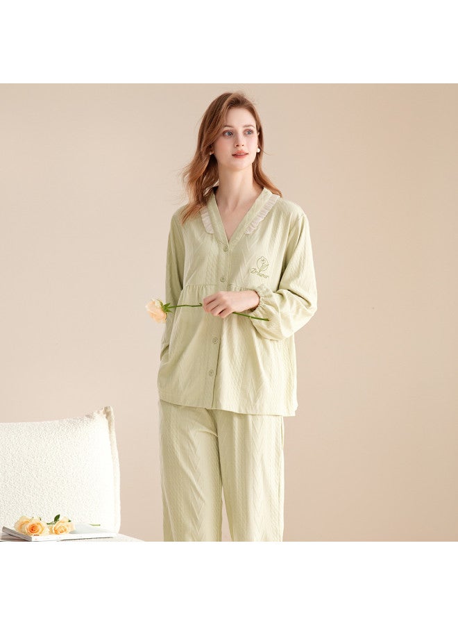 Fenton v-neck Embroidered Women's Loungewear Set - Elegant Homewear - Image 4