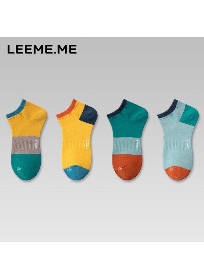 Leeme.me Li Mi Socks For Men, Spring And Summer Patchwork Colorful Short Socks, Sweat-absorbing Boat Socks For Men, 4 Pairs Per Pack - Image 1
