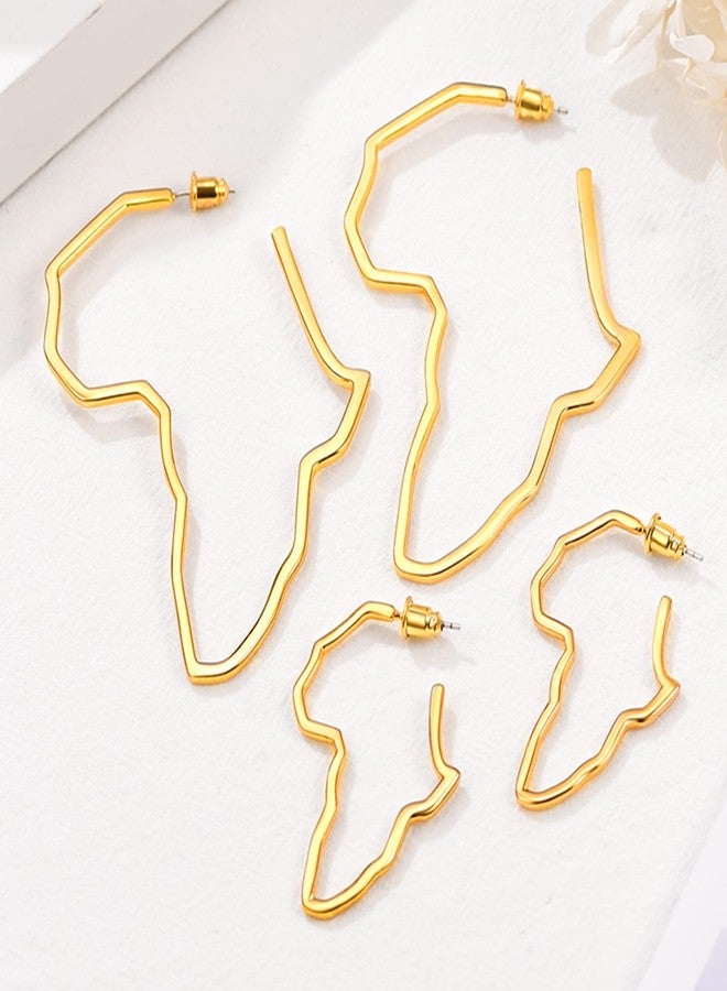 U7 African Map Earrings, 18K Gold Plated Lightweight Dangle Earrings with Silver Post Extra Large Statement Hip Hop Africa Shape Earrings for Women - Image 3