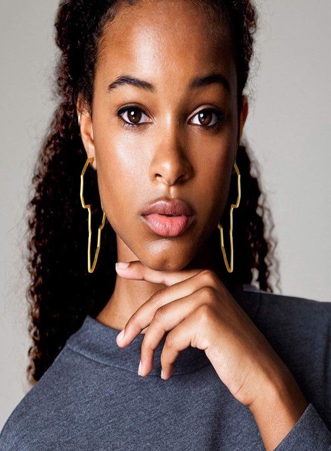 U7 African Map Earrings, 18K Gold Plated Lightweight Dangle Earrings with Silver Post Extra Large Statement Hip Hop Africa Shape Earrings for Women - Image 2