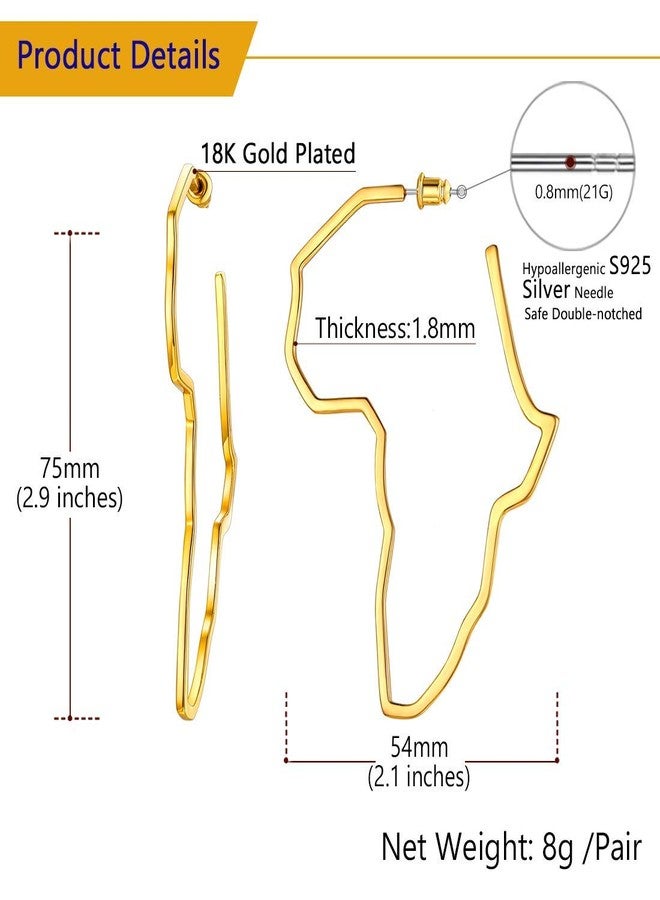 U7 African Map Earrings, 18K Gold Plated Lightweight Dangle Earrings with Silver Post Extra Large Statement Hip Hop Africa Shape Earrings for Women - Image 4