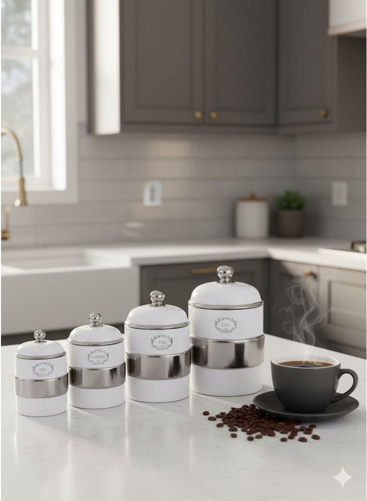 MARS Q 4-Piece Luxury Tea and Coffee Storage Set White/Silver - Image 1