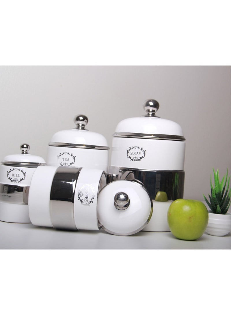 MARS Q 4-Piece Luxury Tea and Coffee Storage Set White/Silver - Image 4