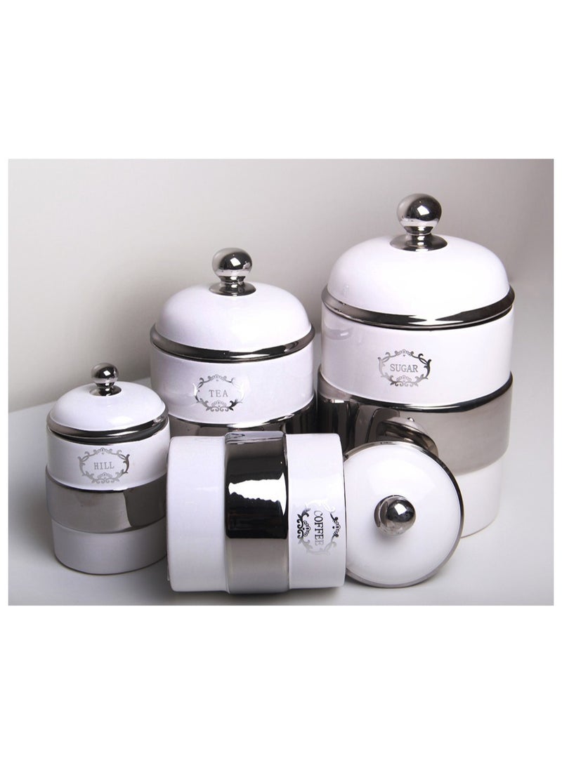 MARS Q 4-Piece Luxury Tea and Coffee Storage Set White/Silver - Image 5