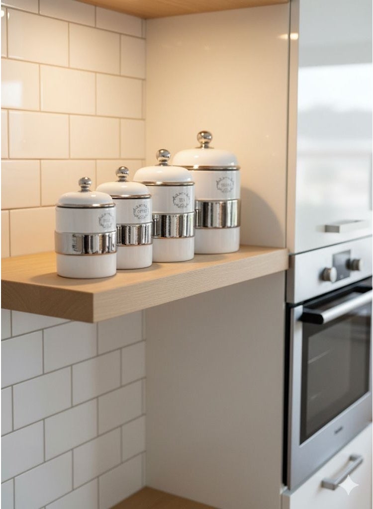 MARS Q 4-Piece Luxury Tea and Coffee Storage Set White/Silver - Image 2