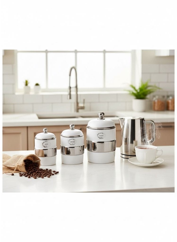 MARS Q 4-Piece Luxury Tea and Coffee Storage Set White/Silver - Image 3
