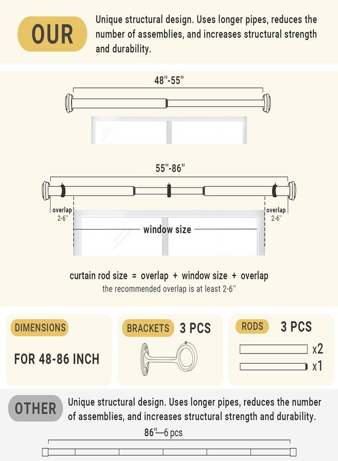 SOMINS 1 Inch Curtain Rods for Windows 48 to 84, Black Curtain Rod with Adjustable Length, Outdoor/Indoor Rustic Drapery Pole with Brackets, 48"-86" - Image 5