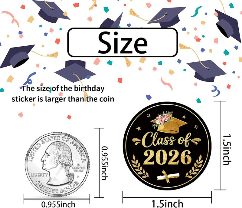 Heyfibro 500 PCS 1.5 Inch Graduation Stickers Class of 2026 Stickers Roll for Party, Gift Packing, Envelope Sealing(Graduation Cap 3) - Image 2